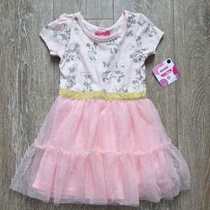 Disney Minnie Mouse Pink Dress with Gold Waistband